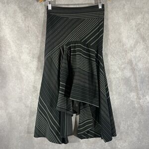 Jad Boston Skirt Women Size 1 Black Grey Striped Asymmetrical Ruffle Midi France